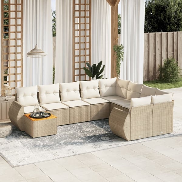 vidaXL sofasæt til haven 10 dele med hynder polyrattan beige
