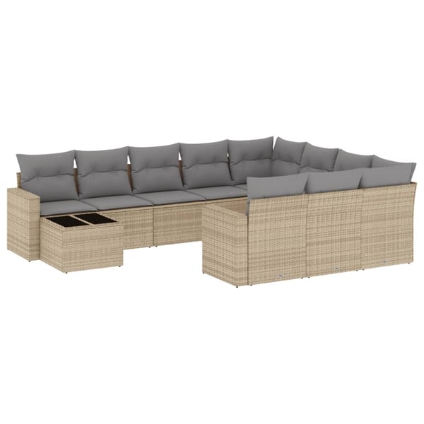 vidaXL sofasæt til haven 11 dele med hynder polyrattan beige