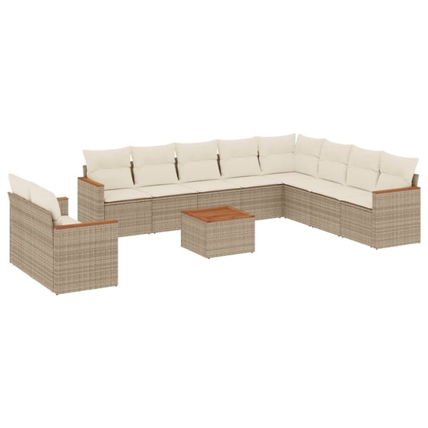 vidaXL sofasæt til haven 11 dele med hynder polyrattan beige