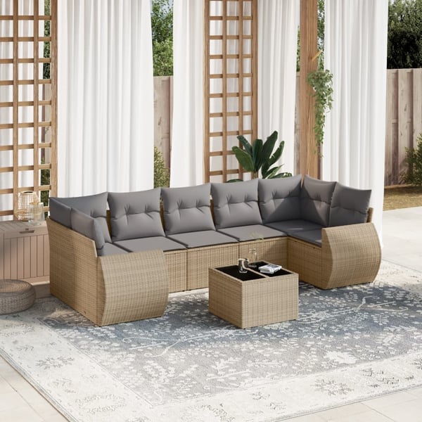 vidaXL sofasæt til haven 8 dele med hynder polyrattan beige
