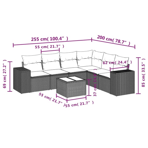 vidaXL sofasæt til haven 7 dele med hynder polyrattan beige