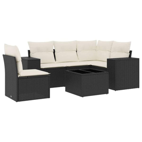 vidaXL sofasæt til haven 6 dele med hynder polyrattan sort