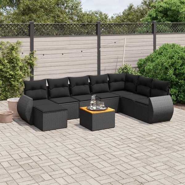 vidaXL sofasæt til haven 9 dele med hynder polyrattan sort