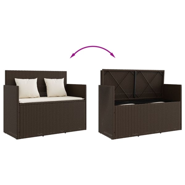 vidaXL havebænk med hynder polyrattan brun