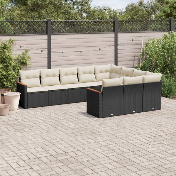 vidaXL sofasæt til haven 10 dele med hynder polyrattan sort