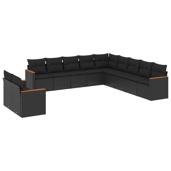 vidaXL sofasæt til haven 11 dele med hynder polyrattan sort