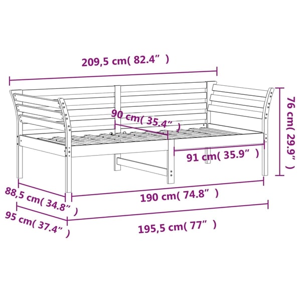 vidaXL Dagseng uten madrass hvit 90x190 cm heltre furu