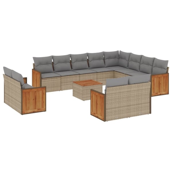 vidaXL sofasæt til haven 13 dele med hynder polyrattan beige