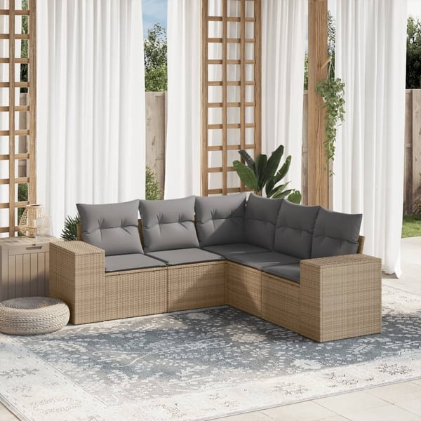 vidaXL sofasæt til haven 5 dele med hynder polyrattan beige