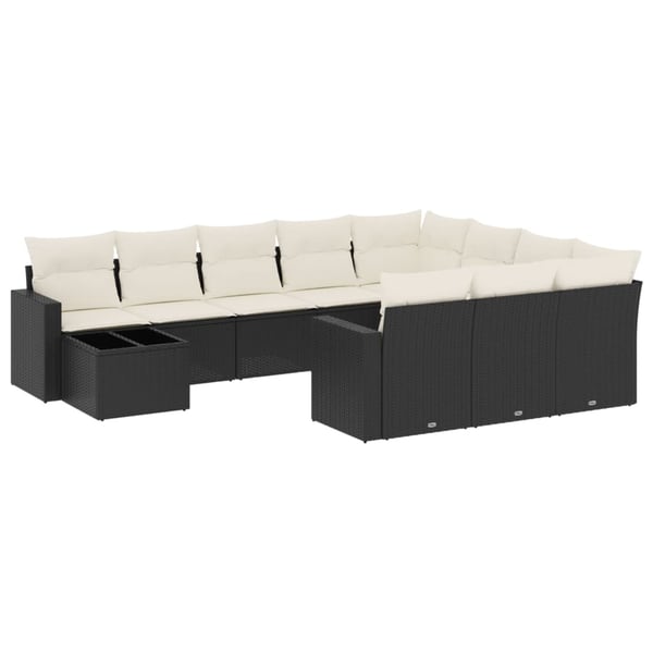 vidaXL sofasæt til haven 11 dele med hynder polyrattan sort