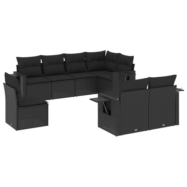 vidaXL sofasæt til haven 8 dele med hynder polyrattan sort