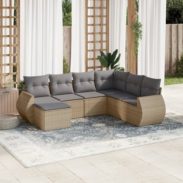 vidaXL sofasæt til haven 7 dele med hynder polyrattan beige