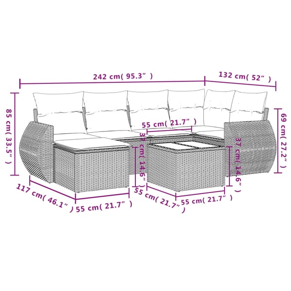 vidaXL sofasæt til haven 7 dele med hynder polyrattan beige