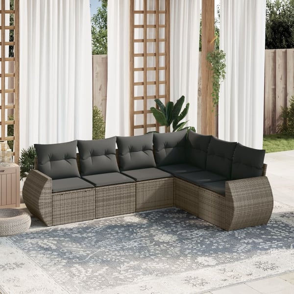 vidaXL sofasæt til haven 6 dele med hynder polyrattan grå