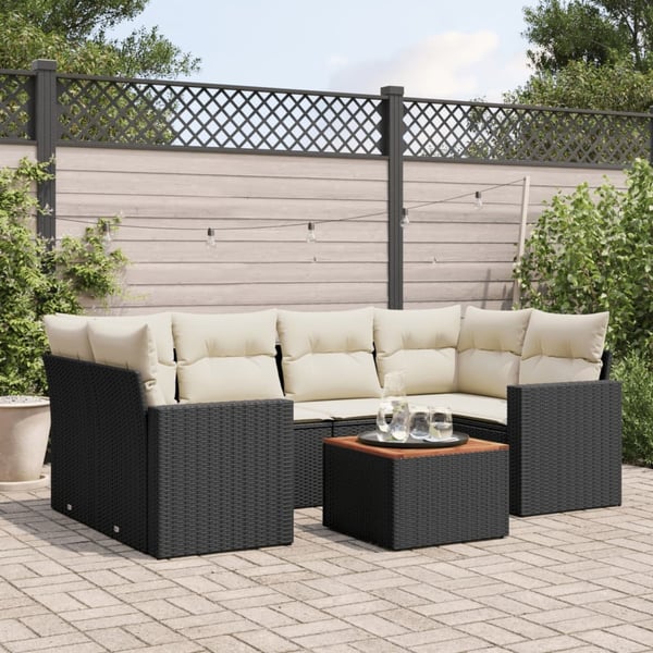 vidaXL sofasæt til haven 7 dele med hynder polyrattan sort