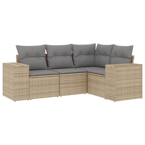 vidaXL Soffgrupp för trädgård med dynor 4 delar beige konstrotting