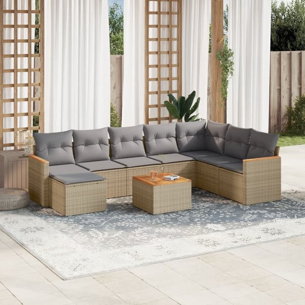 vidaXL sofasæt til haven 9 dele med hynder polyrattan beige