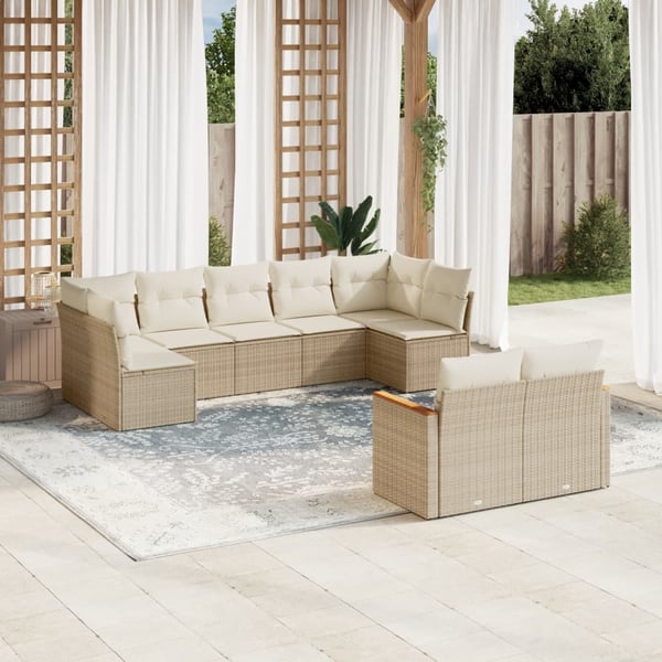 vidaXL sofasæt til haven 9 dele med hynder polyrattan beige