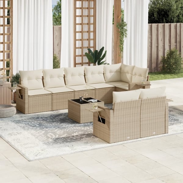 vidaXL sofasæt til haven 9 dele med hynder polyrattan beige