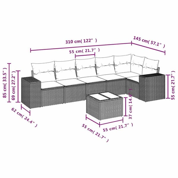 vidaXL sofasæt til haven 7 dele med hynder polyrattan beige