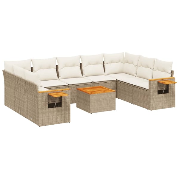 vidaXL sofasæt til haven 10 dele med hynder polyrattan beige
