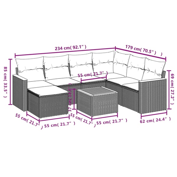 vidaXL sofasæt til haven 8 dele med hynder polyrattan beige