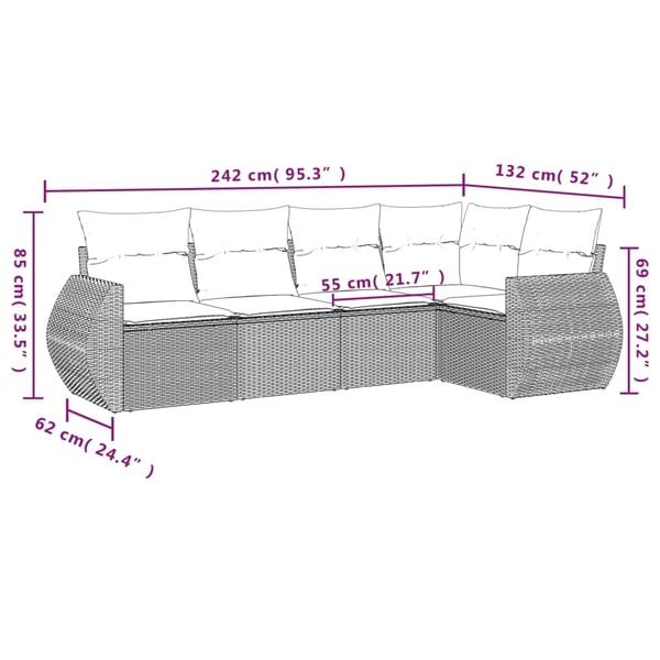 vidaXL sofasæt 5 dele med hynder polyrattan grå