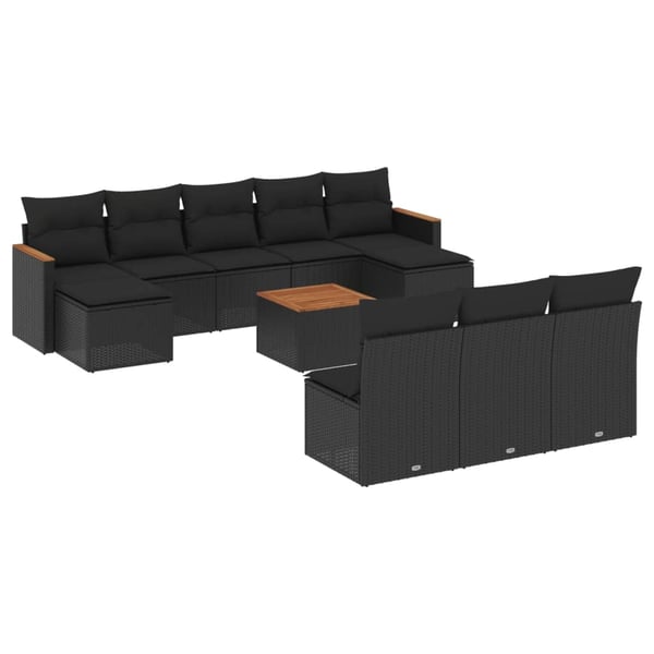vidaXL sofasæt til haven 11 dele med hynder polyrattan sort