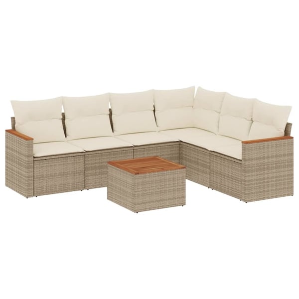vidaXL sofasæt til haven 7 dele med hynder polyrattan beige