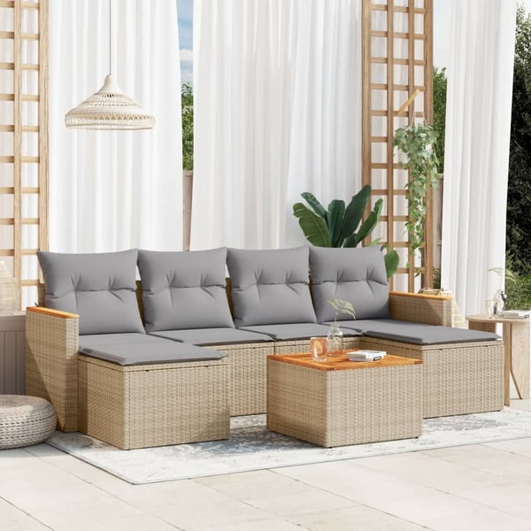 vidaXL sofasæt til haven 7 dele med hynder polyrattan beige
