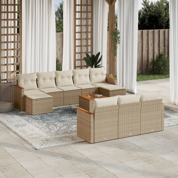 vidaXL sofasæt til haven 11 dele med hynder polyrattan beige