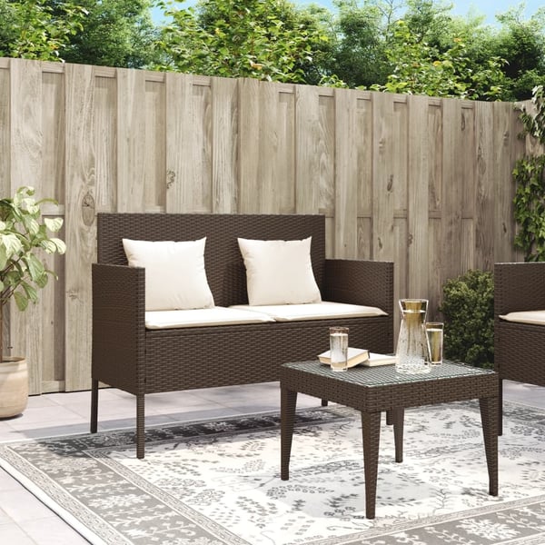 vidaXL havebænk med hynder polyrattan brun