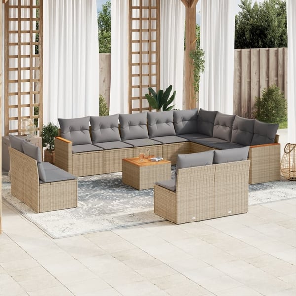 vidaXL sofasæt til haven 13 dele med hynder polyrattan beige