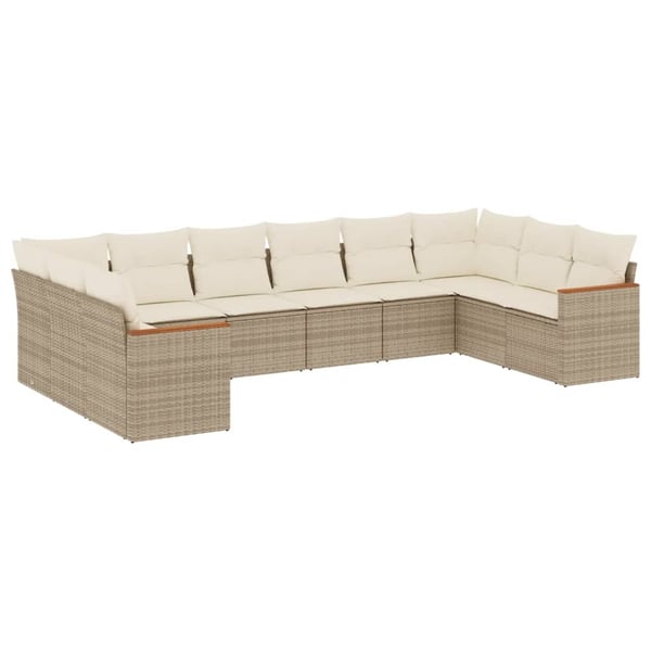vidaXL sofasæt til haven 10 dele med hynder polyrattan beige