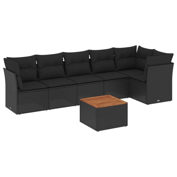 vidaXL sofasæt til haven 7 dele med hynder polyrattan sort
