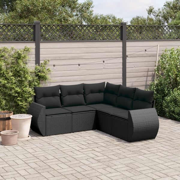 vidaXL sofasæt til haven 5 dele med hynder polyrattan sort