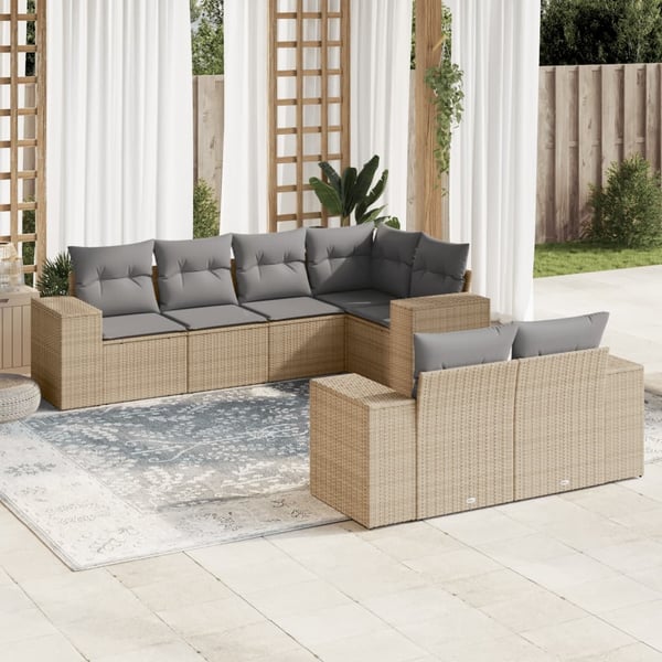 vidaXL sofasæt til haven 7 dele med hynder polyrattan beige