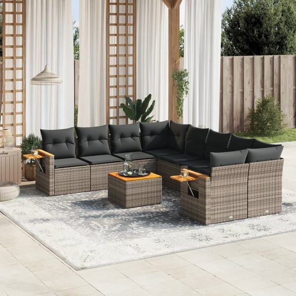 vidaXL sofasæt til haven 9 dele med hynder polyrattan grå