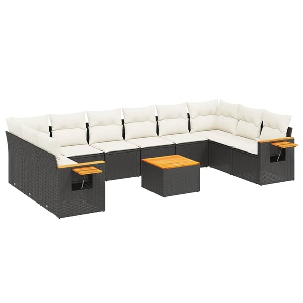 vidaXL sofasæt til haven 11 dele med hynder polyrattan sort