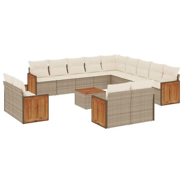 vidaXL sofasæt til haven 14 dele med hynder polyrattan beige