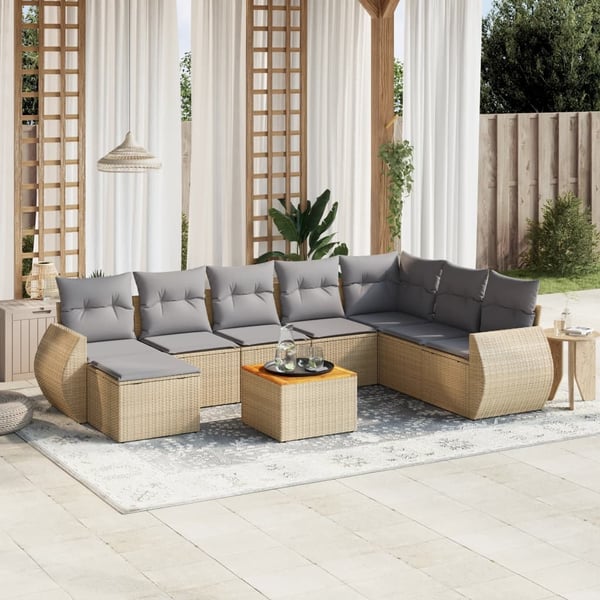 vidaXL sofasæt til haven 9 dele med hynder polyrattan beige