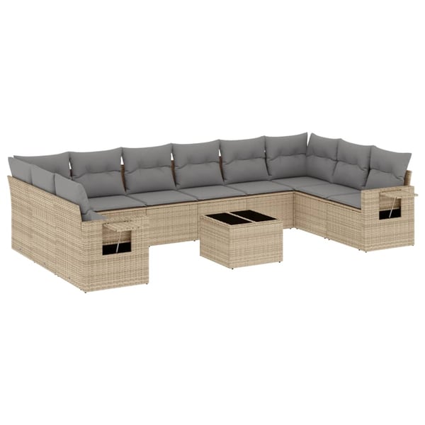 vidaXL sofasæt til haven 11 dele med hynder polyrattan beige