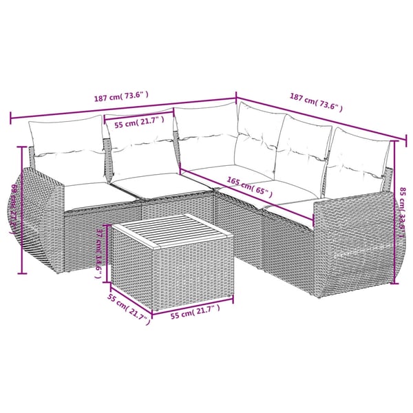 vidaXL sofasæt til haven 6 dele med hynder polyrattan beige