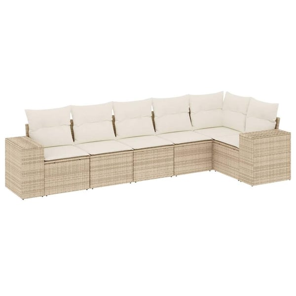 vidaXL sofasæt til haven 6 dele med hynder polyrattan beige