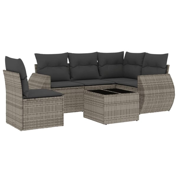 vidaXL sofasæt til haven 6 dele med hynder polyrattan grå