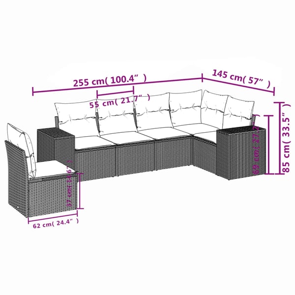 vidaXL sofasæt til haven 6 dele med hynder polyrattan sort