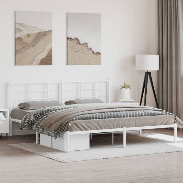 vidaXL Sengeramme i metall med sengegavl hvit 200x200 cm