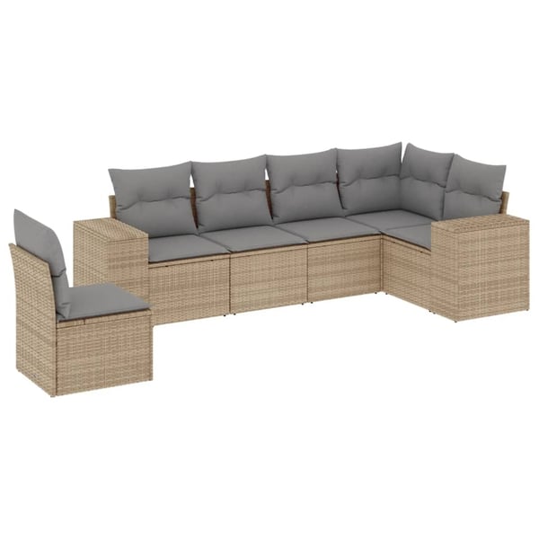 vidaXL sofasæt til haven 6 dele med hynder polyrattan beige