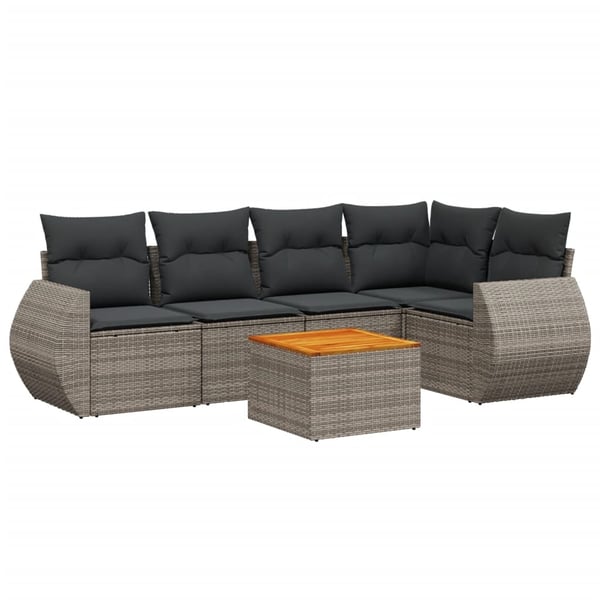 vidaXL sofasæt til haven 6 dele med hynder polyrattan grå