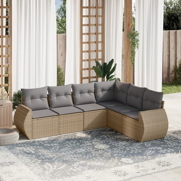 vidaXL sofasæt til haven 6 dele med hynder polyrattan beige